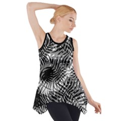 Tropical Leafs Pattern, Black And White Jungle Theme Side Drop Tank Tunic by Casemiro