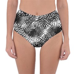 Tropical Leafs Pattern, Black And White Jungle Theme Reversible High-waist Bikini Bottoms by Casemiro