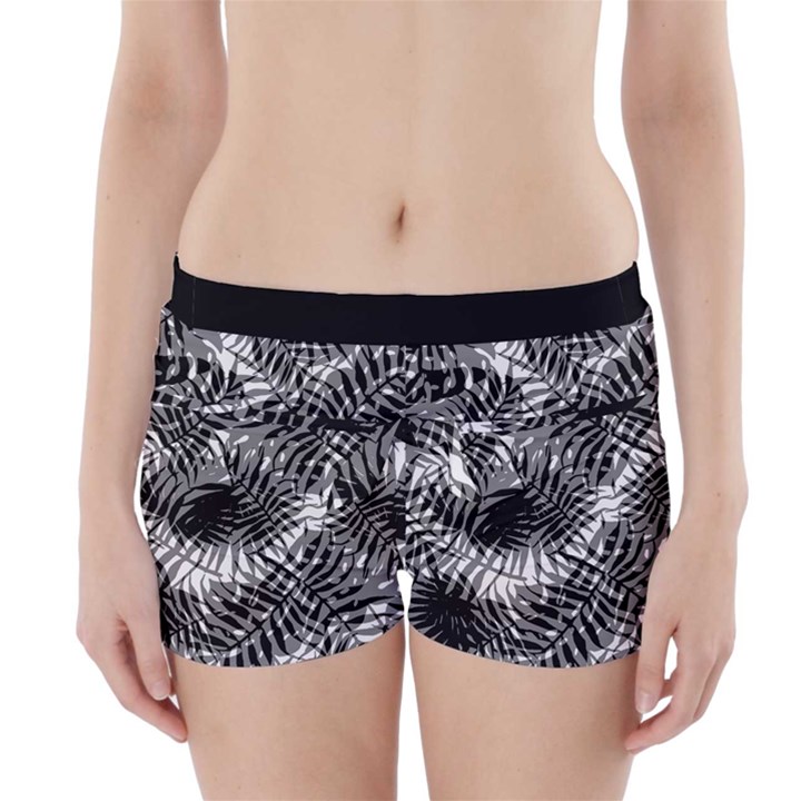 Tropical leafs pattern, black and white jungle theme Boyleg Bikini Wrap Bottoms