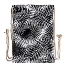 Tropical Leafs Pattern, Black And White Jungle Theme Drawstring Bag (large) by Casemiro