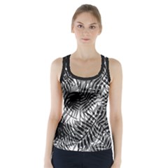 Tropical Leafs Pattern, Black And White Jungle Theme Racer Back Sports Top by Casemiro