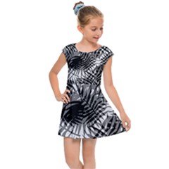 Tropical Leafs Pattern, Black And White Jungle Theme Kids  Cap Sleeve Dress by Casemiro