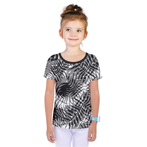 Tropical Leafs Pattern, Black And White Jungle Theme Kids  One Piece Tee by Casemiro