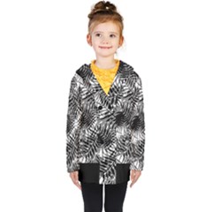 Tropical Leafs Pattern, Black And White Jungle Theme Kids  Double Breasted Button Coat by Casemiro