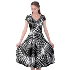 Tropical Leafs Pattern, Black And White Jungle Theme Cap Sleeve Wrap Front Dress by Casemiro