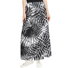 Tropical Leafs Pattern, Black And White Jungle Theme Maxi Chiffon Skirt