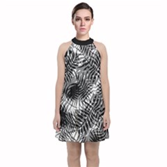 Tropical Leafs Pattern, Black And White Jungle Theme Velvet Halter Neckline Dress  by Casemiro