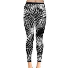 Tropical Leafs Pattern, Black And White Jungle Theme Inside Out Leggings by Casemiro