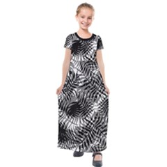 Tropical Leafs Pattern, Black And White Jungle Theme Kids  Short Sleeve Maxi Dress by Casemiro