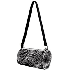 Tropical Leafs Pattern, Black And White Jungle Theme Mini Cylinder Bag