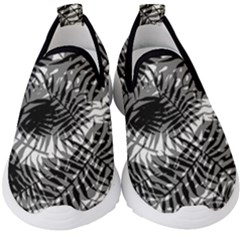 Tropical Leafs Pattern, Black And White Jungle Theme Kids  Slip On Sneakers by Casemiro