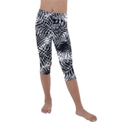 Tropical Leafs Pattern, Black And White Jungle Theme Kids  Lightweight Velour Capri Leggings  by Casemiro