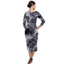 Tropical leafs pattern, black and white jungle theme Quarter Sleeve Midi Velour Bodycon Dress View2