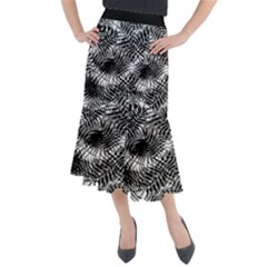 Tropical Leafs Pattern, Black And White Jungle Theme Midi Mermaid Skirt by Casemiro