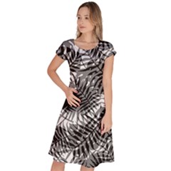 Tropical Leafs Pattern, Black And White Jungle Theme Classic Short Sleeve Dress by Casemiro