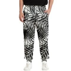 Tropical Leafs Pattern, Black And White Jungle Theme Men s Elastic Waist Pants by Casemiro