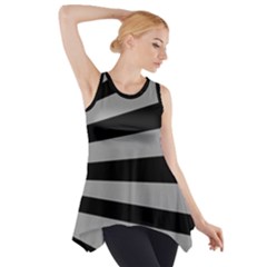 Striped Black And Grey Colors Pattern, Silver Geometric Lines Side Drop Tank Tunic by Casemiro