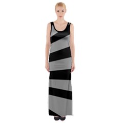 Striped Black And Grey Colors Pattern, Silver Geometric Lines Thigh Split Maxi Dress by Casemiro