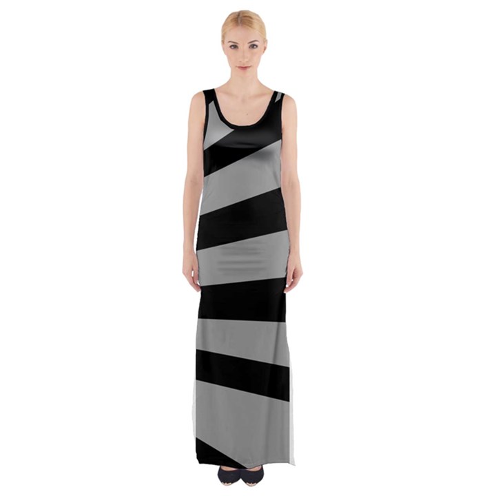 Striped black and grey colors pattern, silver geometric lines Thigh Split Maxi Dress