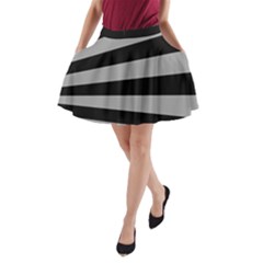 Striped Black And Grey Colors Pattern, Silver Geometric Lines A-line Pocket Skirt by Casemiro