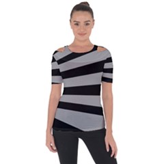 Striped Black And Grey Colors Pattern, Silver Geometric Lines Shoulder Cut Out Short Sleeve Top by Casemiro