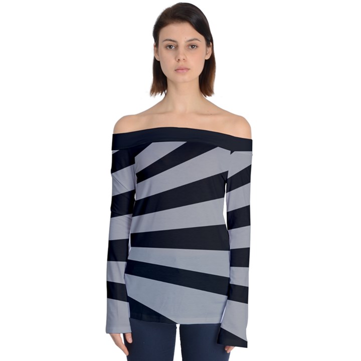 Striped black and grey colors pattern, silver geometric lines Off Shoulder Long Sleeve Top