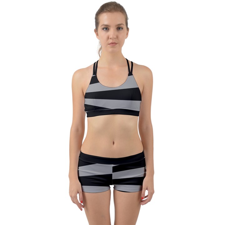 Striped black and grey colors pattern, silver geometric lines Back Web Gym Set