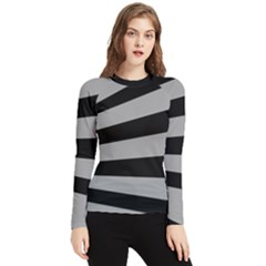 Striped Black And Grey Colors Pattern, Silver Geometric Lines Women s Long Sleeve Rash Guard