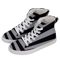 Striped Black And Grey Colors Pattern, Silver Geometric Lines Men s Hi-top Skate Sneakers by Casemiro