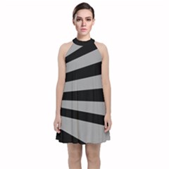 Striped Black And Grey Colors Pattern, Silver Geometric Lines Velvet Halter Neckline Dress  by Casemiro