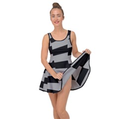 Striped Black And Grey Colors Pattern, Silver Geometric Lines Inside Out Casual Dress by Casemiro