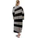 Striped black and grey colors pattern, silver geometric lines Maxi Velour Kimono View2