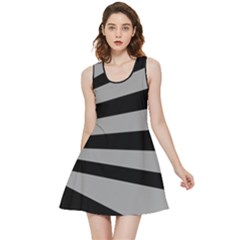 Striped Black And Grey Colors Pattern, Silver Geometric Lines Inside Out Reversible Sleeveless Dress by Casemiro