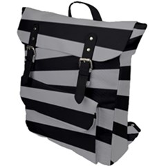 Striped Black And Grey Colors Pattern, Silver Geometric Lines Buckle Up Backpack by Casemiro