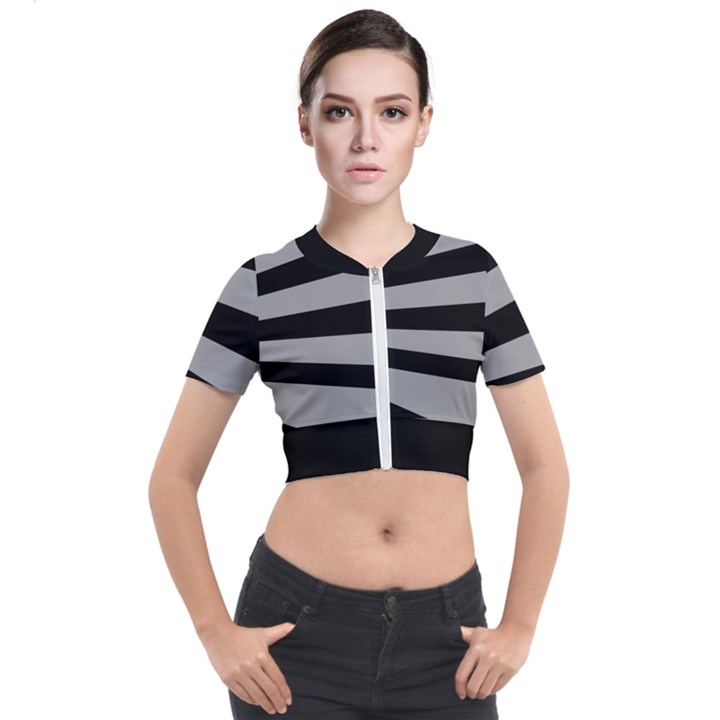 Striped black and grey colors pattern, silver geometric lines Short Sleeve Cropped Jacket