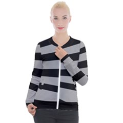 Striped Black And Grey Colors Pattern, Silver Geometric Lines Casual Zip Up Jacket by Casemiro