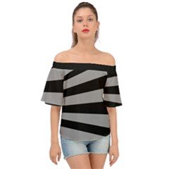 Striped Black And Grey Colors Pattern, Silver Geometric Lines Off Shoulder Short Sleeve Top by Casemiro