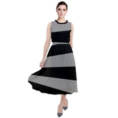 Striped Black And Grey Colors Pattern, Silver Geometric Lines Round Neck Boho Dress by Casemiro