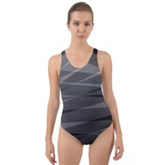 Abstract Geometric Pattern, Silver, Grey And Black Colors Cut-out Back One Piece Swimsuit by Casemiro