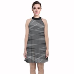 Abstract Geometric Pattern, Silver, Grey And Black Colors Velvet Halter Neckline Dress  by Casemiro