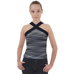 Abstract Geometric Pattern, Silver, Grey And Black Colors Cross Neck Velour Top by Casemiro