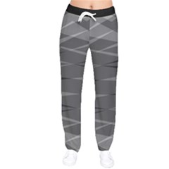 Abstract Geometric Pattern, Silver, Grey And Black Colors Women Velvet Drawstring Pants by Casemiro