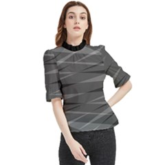 Abstract Geometric Pattern, Silver, Grey And Black Colors Frill Neck Blouse