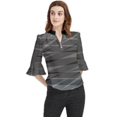 Abstract Geometric Pattern, Silver, Grey And Black Colors Loose Horn Sleeve Chiffon Blouse