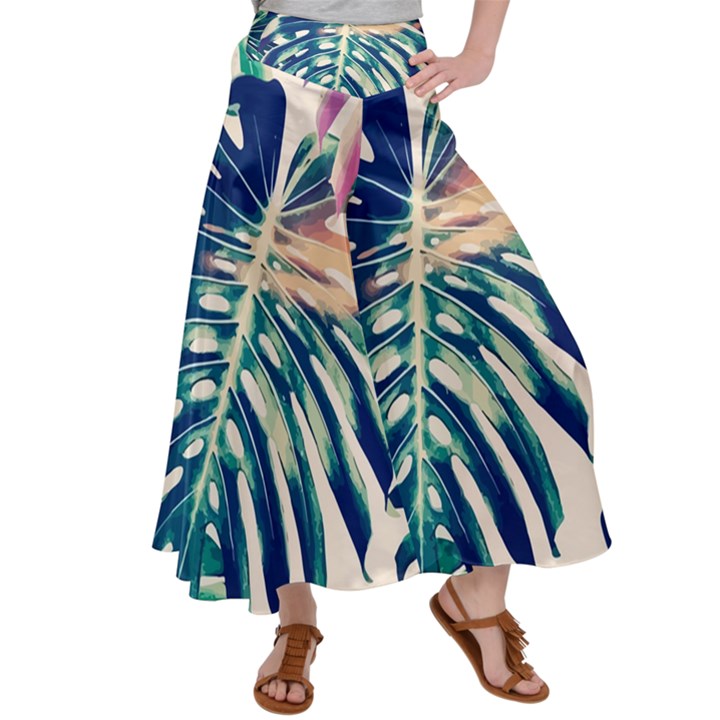 Monstera leaf Satin Palazzo Pants