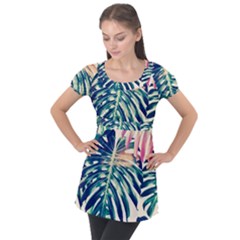 Monstera Leaf Puff Sleeve Tunic Top by goljakoff