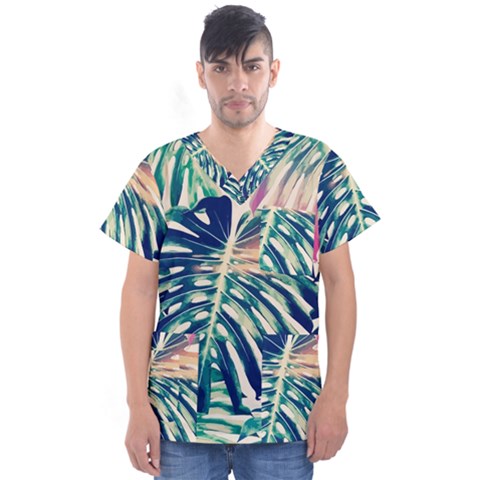 Monstera Leaf Men s V-neck Scrub Top by goljakoff