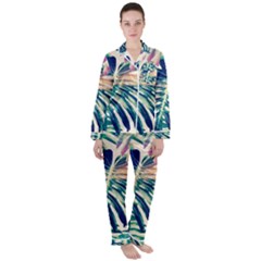 Monstera Leaf Satin Long Sleeve Pyjamas Set by goljakoff