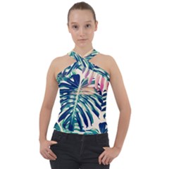 Monstera Leaf Cross Neck Velour Top by goljakoff