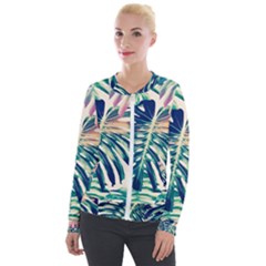 Monstera Leaf Velvet Zip Up Jacket by goljakoff